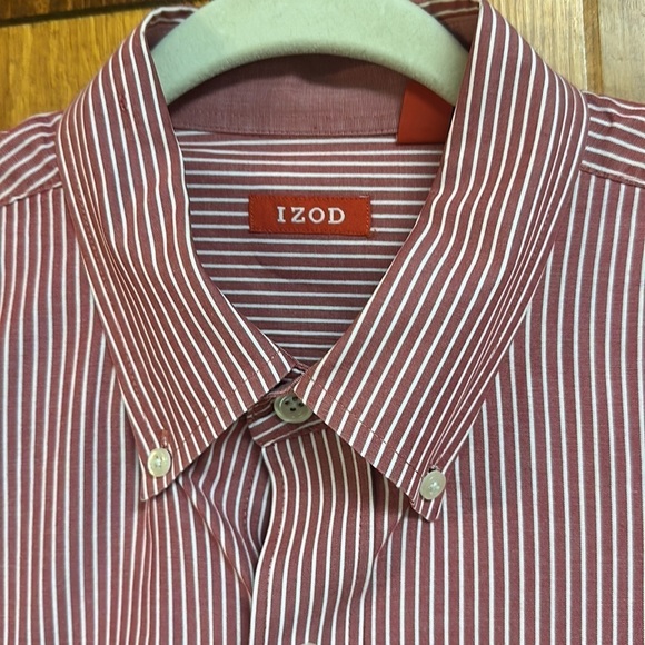 Izod Button-down Dress Shirt White/Red Striped XL - Picture 4 of 9